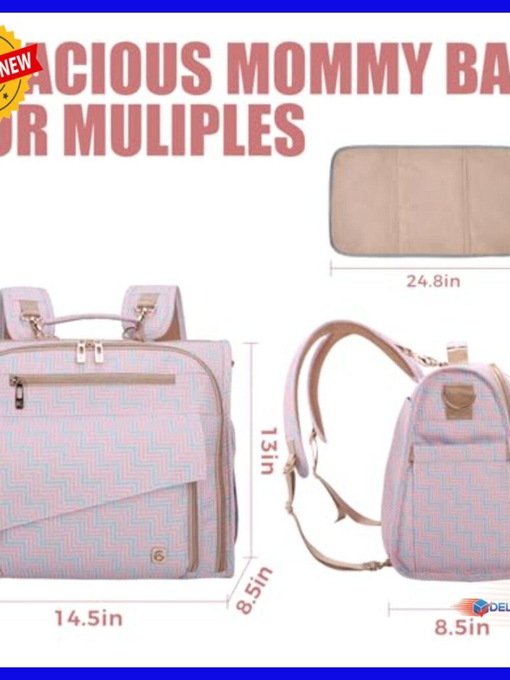 Waterproof Large Capacity Diaper Backpack with Stroller Hooks - Picture 2 of 6